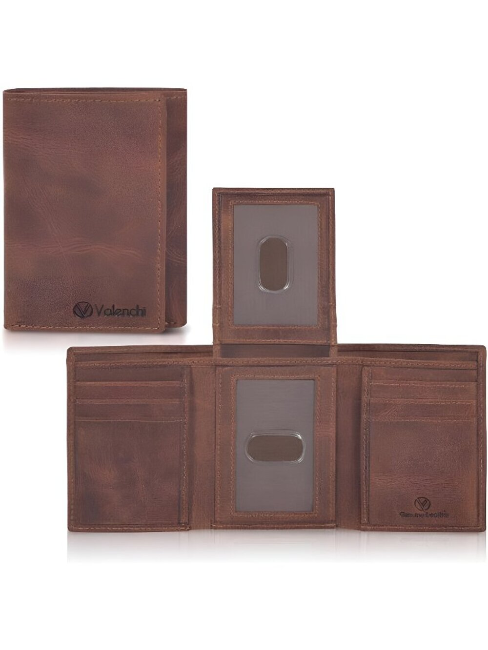 Genuine Real Leather Trifold Men's Wallet - With Card Holder Slots, ID